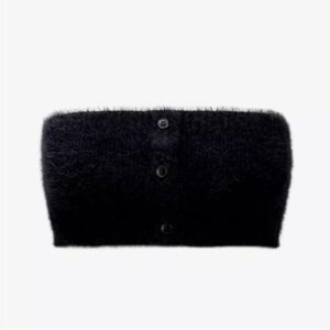 Jacquemus le bandeau Neve Black Fuzzy Tube Crop Top